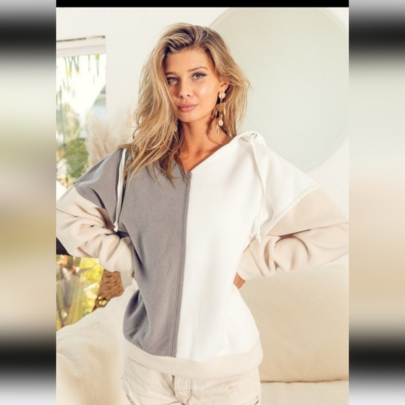 NWT Bibi fleece color block hoodie size large - Picture 6 of 9